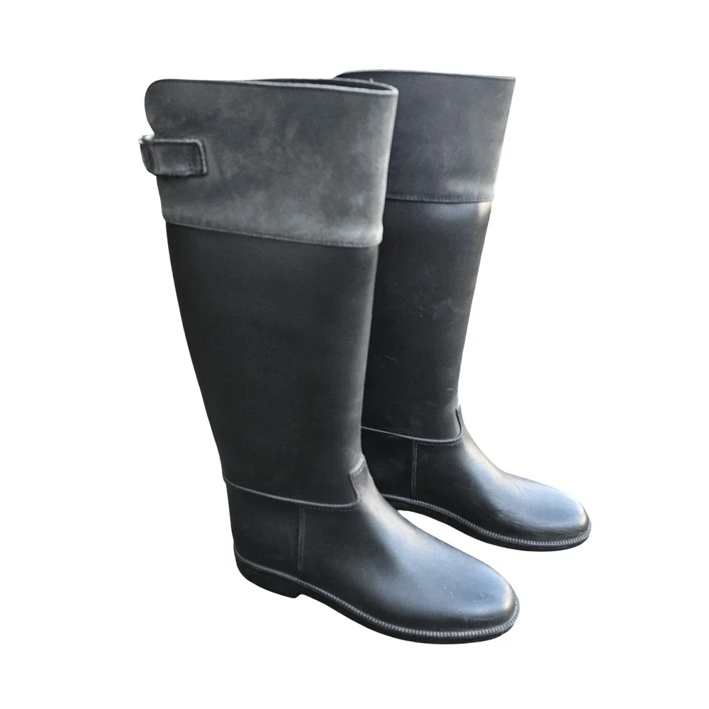 Naot Women Rain Boots 7 Black Grey Equestrian Tall‎ Riding Waterproof Minimal
